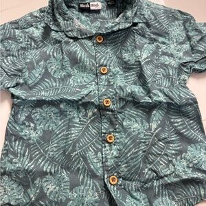 Green Leaf Print Kids Shirt